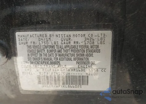2019 Nissan Versa 1.6 Sv from USA, damaged, VIN 3N1CN7APXKL866025